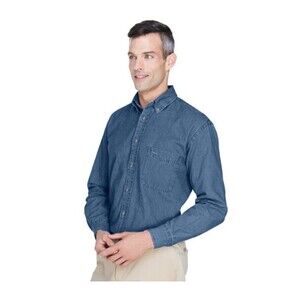 NWT Harriton Men's Long Sleeve M Blue Formal Partywear Light‎ Denim Shirt Cotton